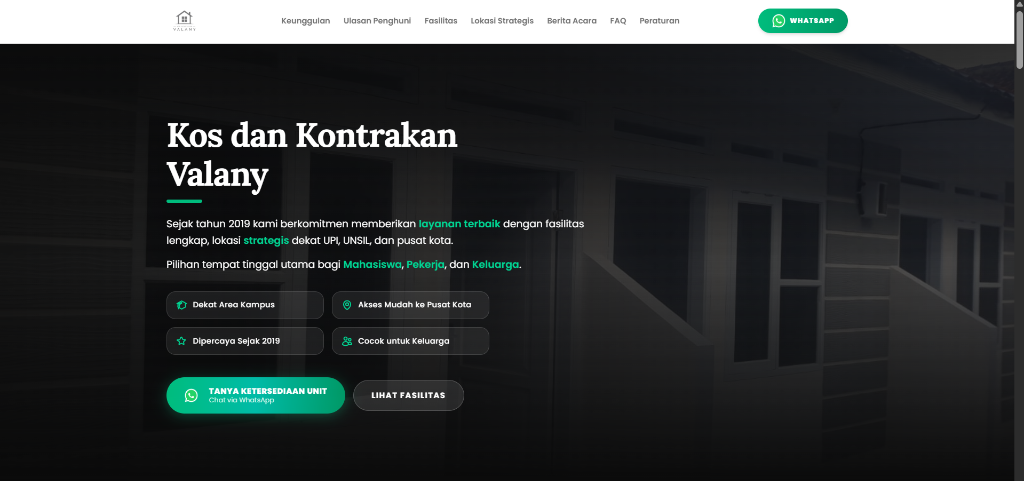 Kos dan Kontrakan Valany Landing Page