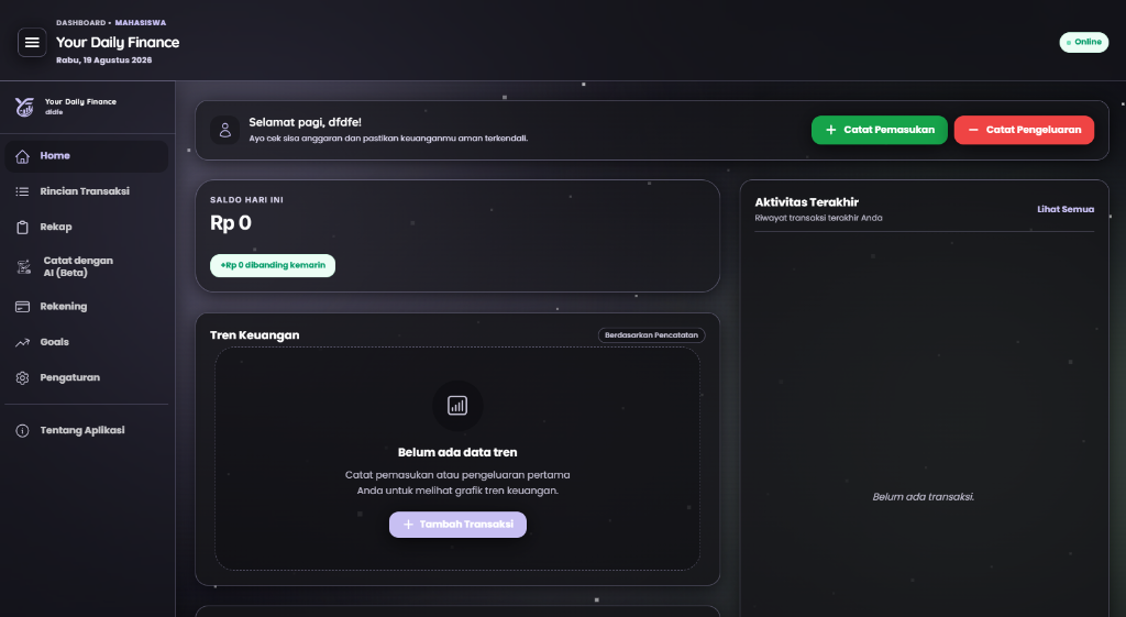 Your Daily Finance Dashboard Dark Mode